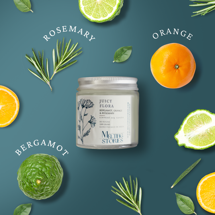 Juicy Flora- Bergamot Orange Rosemary Scented Soy Candle